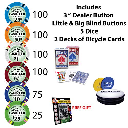 Poker-Chip-Set-500-The-Cash-Club-14-Gram-Chips-with-Aluminum-case-with-Bicycle-Cards-3-inch-Dealer-Button-Big-Blind-Small-Blind-Buttons-and-More-Micro-Limit-Denominations