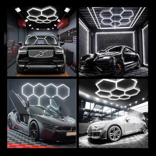LED 7-Hexagon Honeycomb Garage Lamp, 240W 6500K Deformable LED Ceiling Light Dly Hexagon Garage Light for Workshop, Warehouse, Basement, Gym