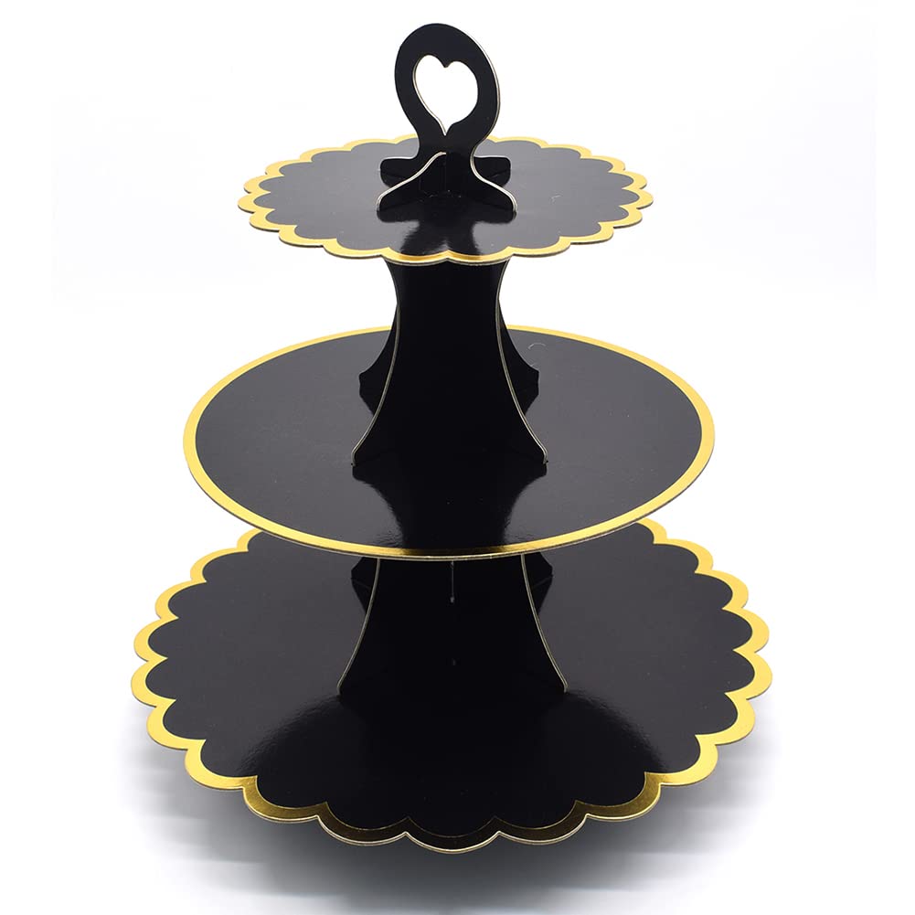 Tumtanm 3-Tier Cardboard Cupcake Stand, Disposable Cupcake Display Tower Stand for Holiday Wedding Birthday Party Black