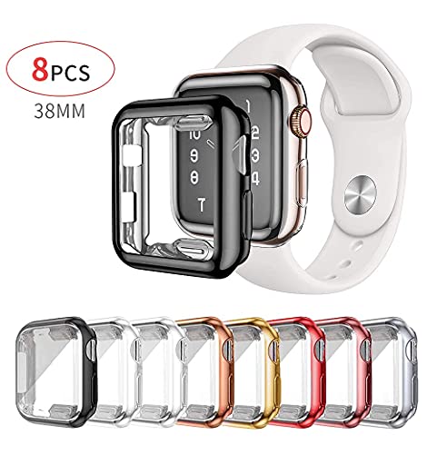 LOBKIN 8 Pack Apple Watch Cases Series 2 Series 3 case with Built-in HD Clear Ultra-Thin TPU Screen Protector Cover Compatible for Apple Watch Series Smartwatch Cases [ Women ] (38MM)