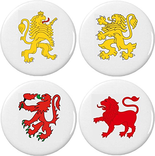 Set 4 Heraldry Lions 2.25' Large Buttons Pins Passant Rampant Brave Royal