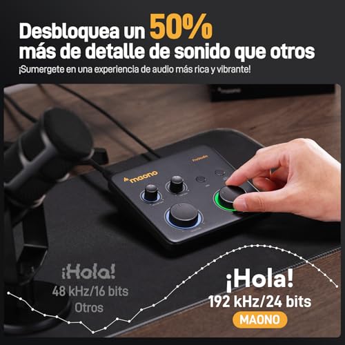 MAONO Interfaz de Audio USB para PC: Interfaz con Entrada XLR de 24 bits/192 kHz Software de Enrutamiento LOOPBACK ASIO Driver para Grabación de Música, Guitarra, Podcast, Streaming, DAW (PS22 Lite)