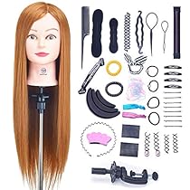 Cabeza de Maniquí, SIGHTLING 26" 50% Cabello Humano Real Practicas Formación Muñeca de la Cosmetología práctica maniquí para Peluquería con Soporte + Accesorios de Peinado DIY