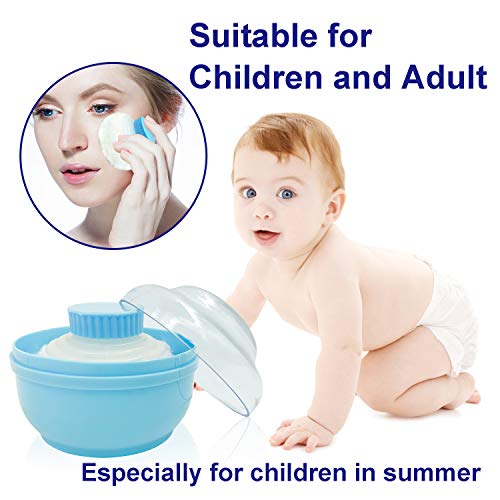 Storage Body Powder Container, Large 3.15" Fluffy Body After-bath Powder Case, Baby Care Face/Body Villus Powder Puff Box, Makeup Cosmetic Talcum Powder Container with Hand Holder (Blue)