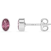 LUSTRE AND LIGHT Natural Pink Tourmaline Stud Earrings for Women in Sterling Silver, October Birthstone Jewelry Gifts for Her Birthday, Anniversary, Graduation, Christmas (Round/Pear/Oval, Bezel Set)