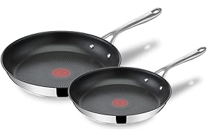 Jamie Oliver by T-FAL Stainless Steel Non-Stick Frying Pan 2 PCs Set (24/28cm),Frying Pans with Prometal Nonstick, Silver, In