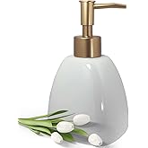 Liquid Soap Dispenser for Bathroom with Gold Pump,Dish Soap Dispenser for Kitchen,Refillable Countertop Lotion Ceramics White Hand Soap Dispenser for Shower 430ml (Pyramid White Bottle)