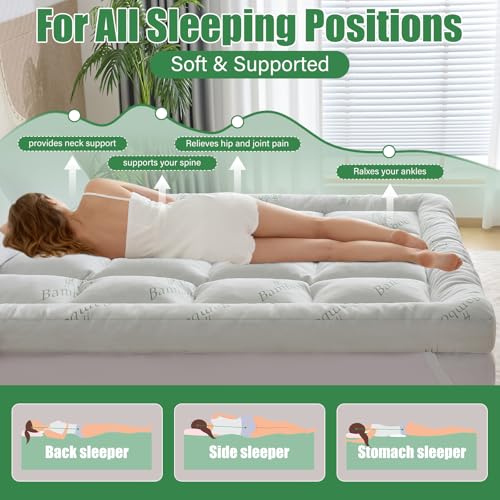 WhatsBedding 5 Inch Memory Foam Mattress Topper King Size for Back Pain Relief, with Cooling Breathable Bamboo Viscose Air Layer, Soft Pillow Top Mattress Topper, 80x78x5in