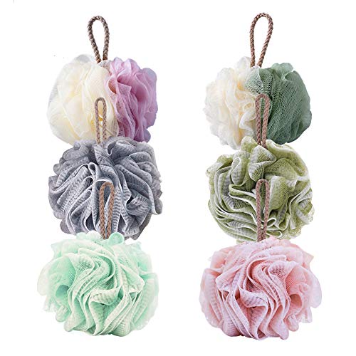 TOUGS Bath Shower Sponge Loofahs, Body Scrubber Mesh Pouf Ball, Exfoliate, Cleanse, Soothe Skin, 6 Pack - Thumbnail 6