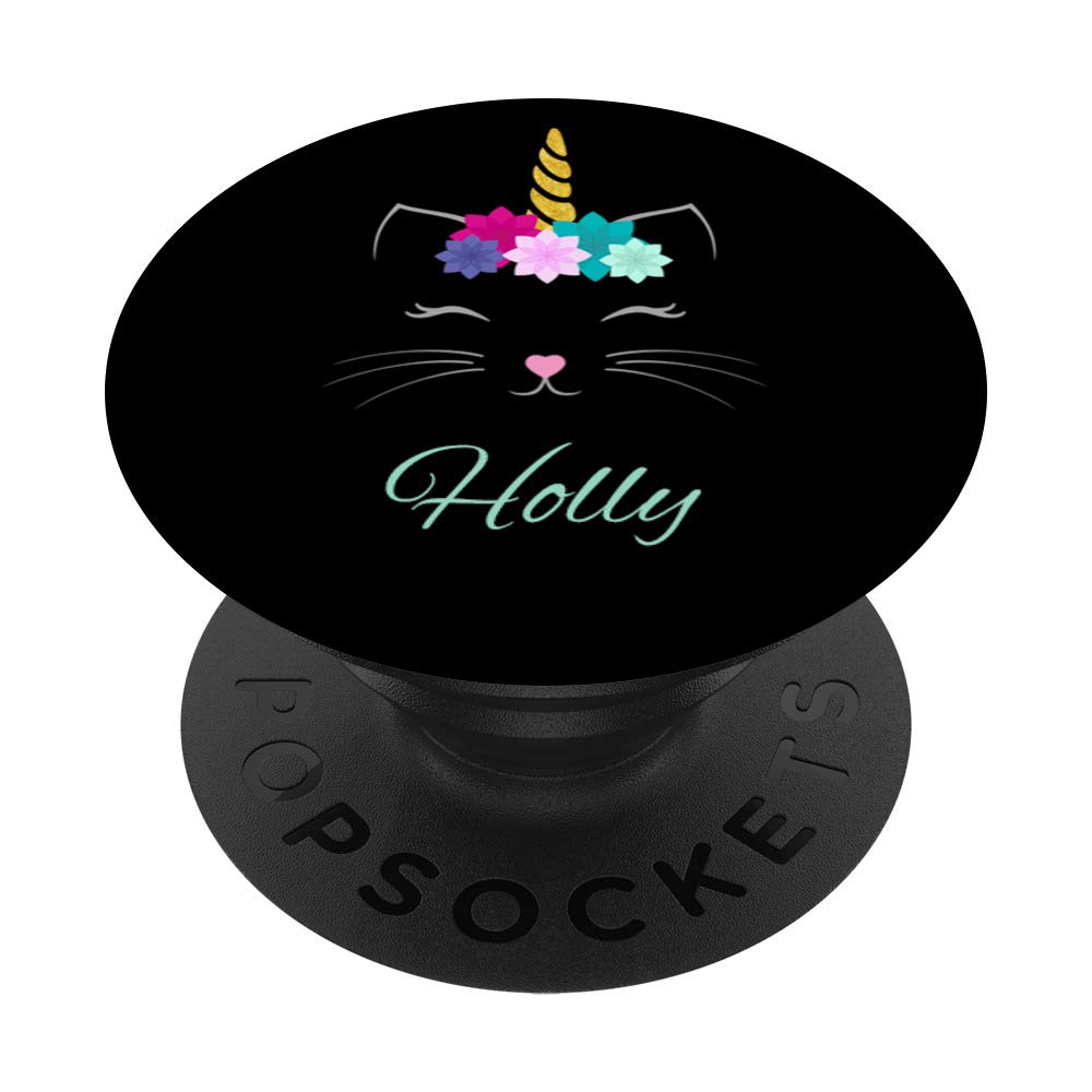 Holly Name Gift - Personalised Cat Unicorn PopSockets Grip and Stand for Phones and Tablets