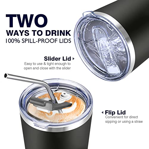Pandaria 30 oz Insulated Tumblers with Lids and Straws, Double Wall Stainless Steel Tumbler with Straw, Reusable Spill Proof & Leak Proof Tumbler, Perfect for Iced Coffee, Tea & More, black