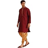 Sojanya (Since 1958, Men's Blue & Mustard Silk Dhoti Kurta Set