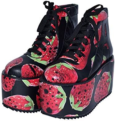 エーシーディーシーラグ イチゴプラットフォームシューズ 厚底 オンラインショップ スニーカー レディース ファッション ブラック 原宿系