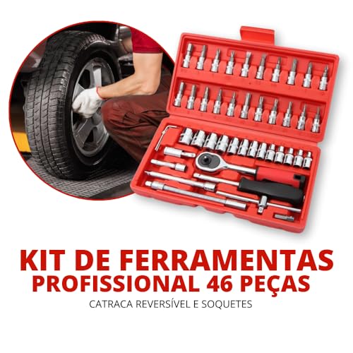 Kit Ferramentas 46 Peças com Catraca, Soquetes Allen Torx 1/4" e Extensão – Maleta Compacta Completa para Uso Profissional Automotivo e Doméstico