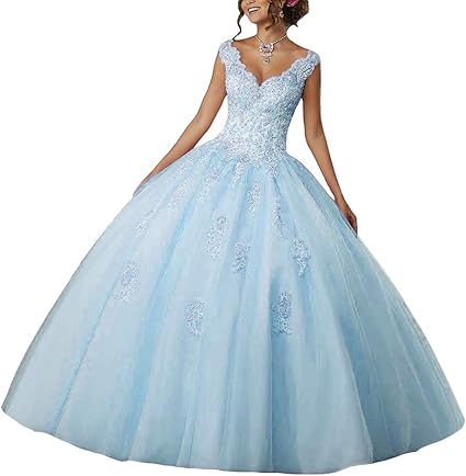 Jaeden Vestido De Fiesta Largo Vestido De Novia Vestidos De Quinceanera Encaje Tul V Cuello Amazon Es Ropa Y Accesorios