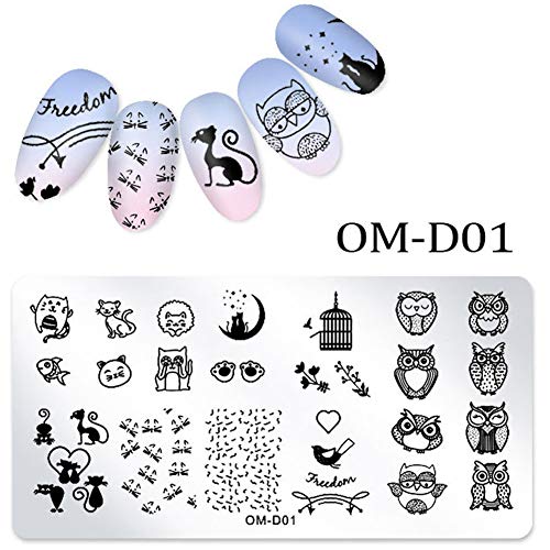 WOKOTO 5Pcs Nail Art Plates Stamping Set Fruit Animal Cat Panda Mandala Image Design Plates Stamping Nail Art Kit With Stamper And Scraper Kit