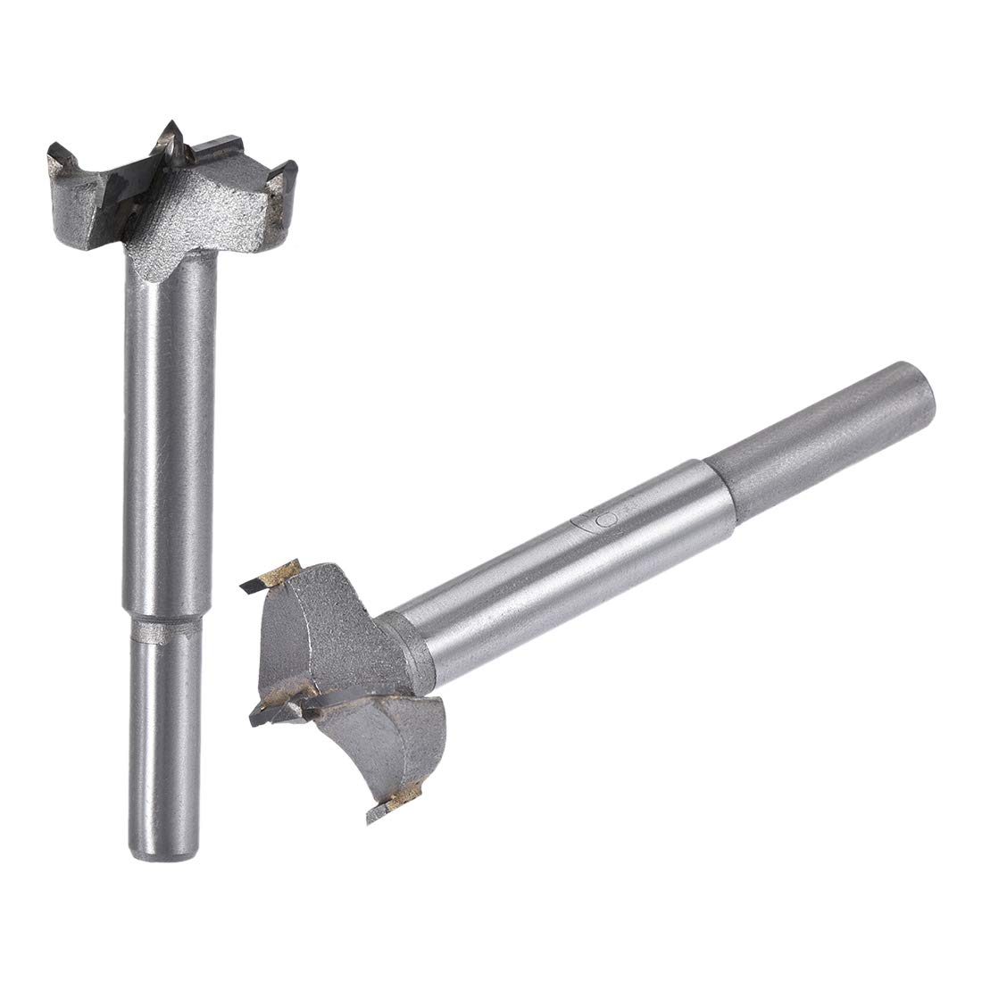 sourcing map Forstner Wood Boring Drill Bits 26mm 27mm Dia. Hole Saw Carbide Alloy Steel Tip Round Shank Cutting for Hinge Plywood Wood Tool 2in1 Set