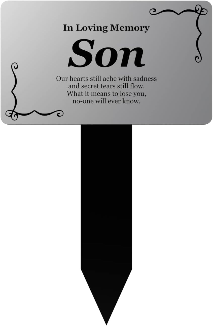 Plaques & Wall Art - OriginDesigned Son Memorial Plaque Stake, Grave Marker for Cemetery or Garden - Laser Engraved Acrylic, Waterproof and Weather Resistant. This Memorial Will Last Years. (Silver) (Large)