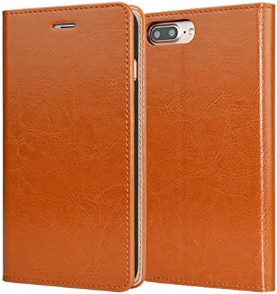 HIMIMASY Luxury Genuine Leather Handmade Flip Case For Iphone7 Plus(5.5 Inch) With Wallet,Card Slot and Stand Function (Orange)