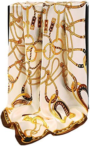 Grace Scarves 100% Silk Scarf With Hand Rolled Edges, Large, Equestrian Yoke, Creme