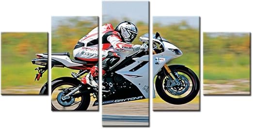 Amazon Com Dadabox Art Pictures Hd Printed Modern Painting On Canvas 5 Panel Motorcycle Racing Home Decoration Posters Work Living Room Wall Posters Prints