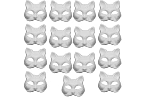 STOBOK 15Pcs Cat Mask, DIY Blank Paintable Therian Masquerade Masks for Halloween Costume Cosplay Party Favors Classroom Art