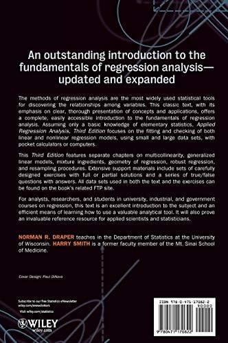 Amazon Com Applied Regression Analysis Wiley Series In Probability And Statistics 9780471170822 Draper Norman R Smith Harry Books