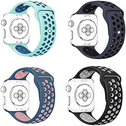 38mm iWatch Smart Watch Bands,4 Pack Soft Silicone ventilation Sport Band Replacement Wrist Strap for Apple Watch Nike+ and Apple Watch Series 1 Series 2 (38mm-4Pack-3 Nk Small)