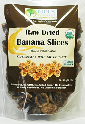 Indus Organics Dried Banana Slices, 1 Lb Bag, Sulfite Free, No Added Sugar, Premium Grade, High Purity, Freshly Packed
