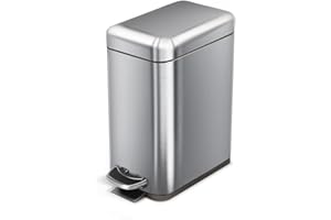 Home Zone Living 1.3 Gallon Bathroom Trash Can with a Lid, Stainless Steel Wastebasket with Slim Shape and Step Pedal for Home and Office, 5 Liter Capacity, Silver