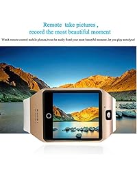 Smartwatch Sim Card Camera for Men Women Kids   Reloj inteligente Bluetooth Android para teléfono celular reloj SD con podómetro reproductor de música (oro)