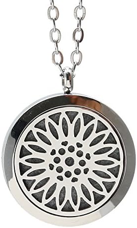 Silver Flower of Life Locket Pendant Stainless Steel Aromatherapy Perfume Essential Oil Diffuser Necklace (light gray)