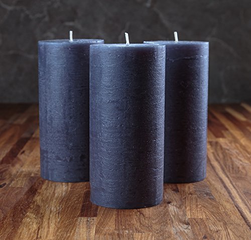 Charcoal Pillar Candles Set of 3 3" x 6" Black Dark Grey Gray Unscented Dripless for Weddings Home Decoration Relaxation Spa Church - Thumbnail 6