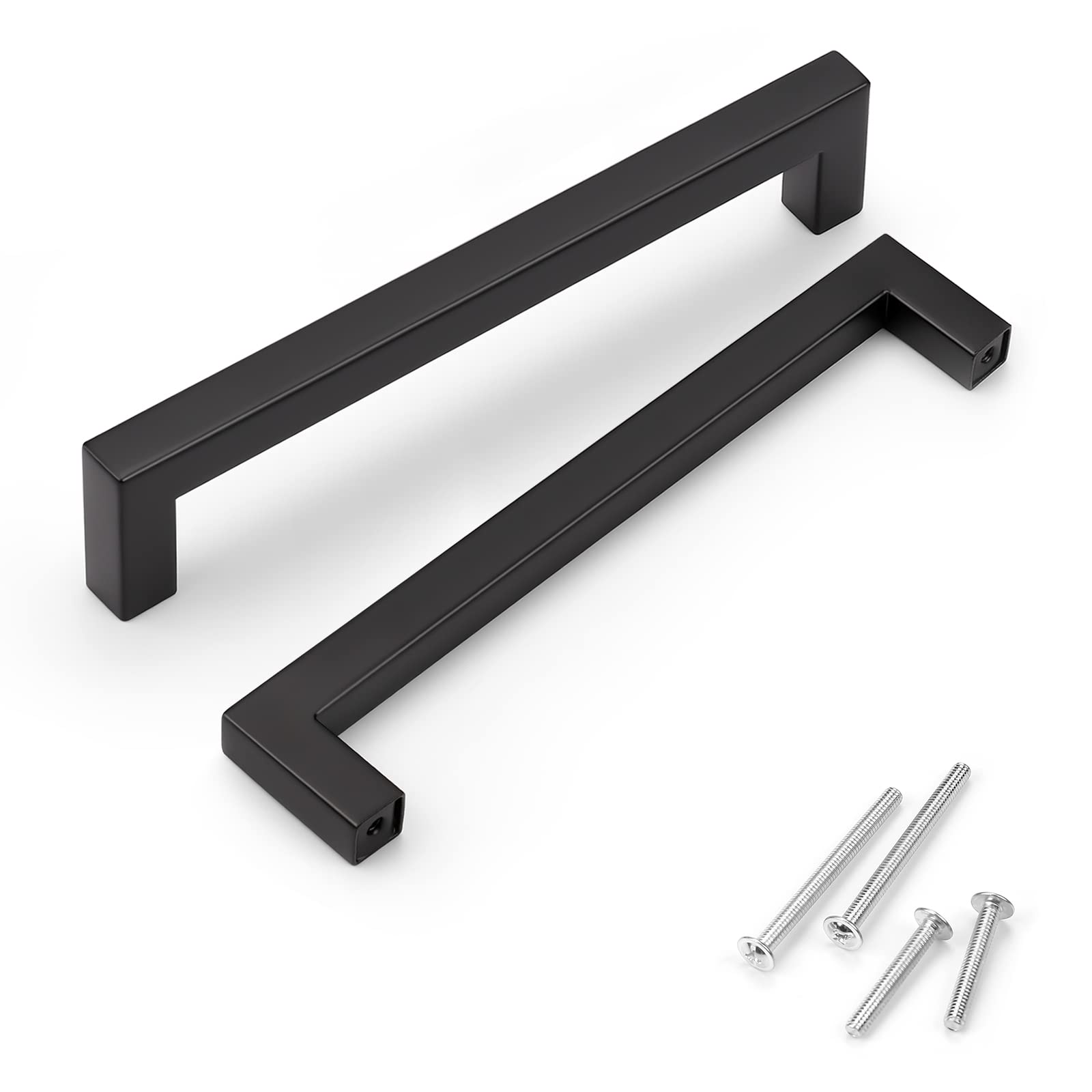 Photo 1 of KNOBWELL 6 Pack Cabinet Handles Matte Black, Euro Style Stainless Steel T Bar Kitchen Cabinet Handles - 6-3/10" Hole Centers, 6-7/10" Overall Length
