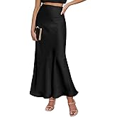 Amy Babe Satin Maxi Skirt Elastic High Waisted Silk A-Line Casual Elegant Flowy Long Skirts for Women