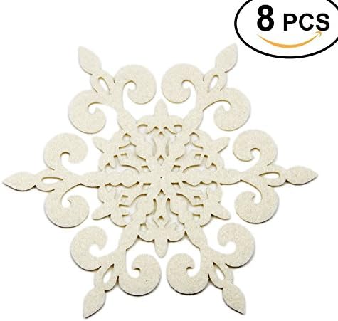 Coasters Set of 8 Felt Absorbent Snowflake Coaster for Drinks - Desktop Protection Prevent Furniture Damage - Ivory White Absorbs Moisture - Tabletop Drink Coasters