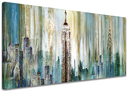 Large Abstract City View Painting Canvas Wall Art Decor New York The Empire State Building Landscape Picture Modern Artwork Decoration for Living Room Bedroom Home Office 24x48