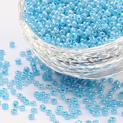 Pack of 1100 Glass Seed Beads 4 mm, 6/0, Pony Beads, Clear Mini Children's Beads, Seed Beads, Choice of Colours (Blue Ceylon)