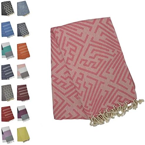 Holm 100% Turkish Cotton Peshtemal Towels - Best Oversized (39x70) Pestemal Luxury Towel for Travel, Beach, Home Bathroom, Fouta, Picnic, etc (Labyrinth Pink)