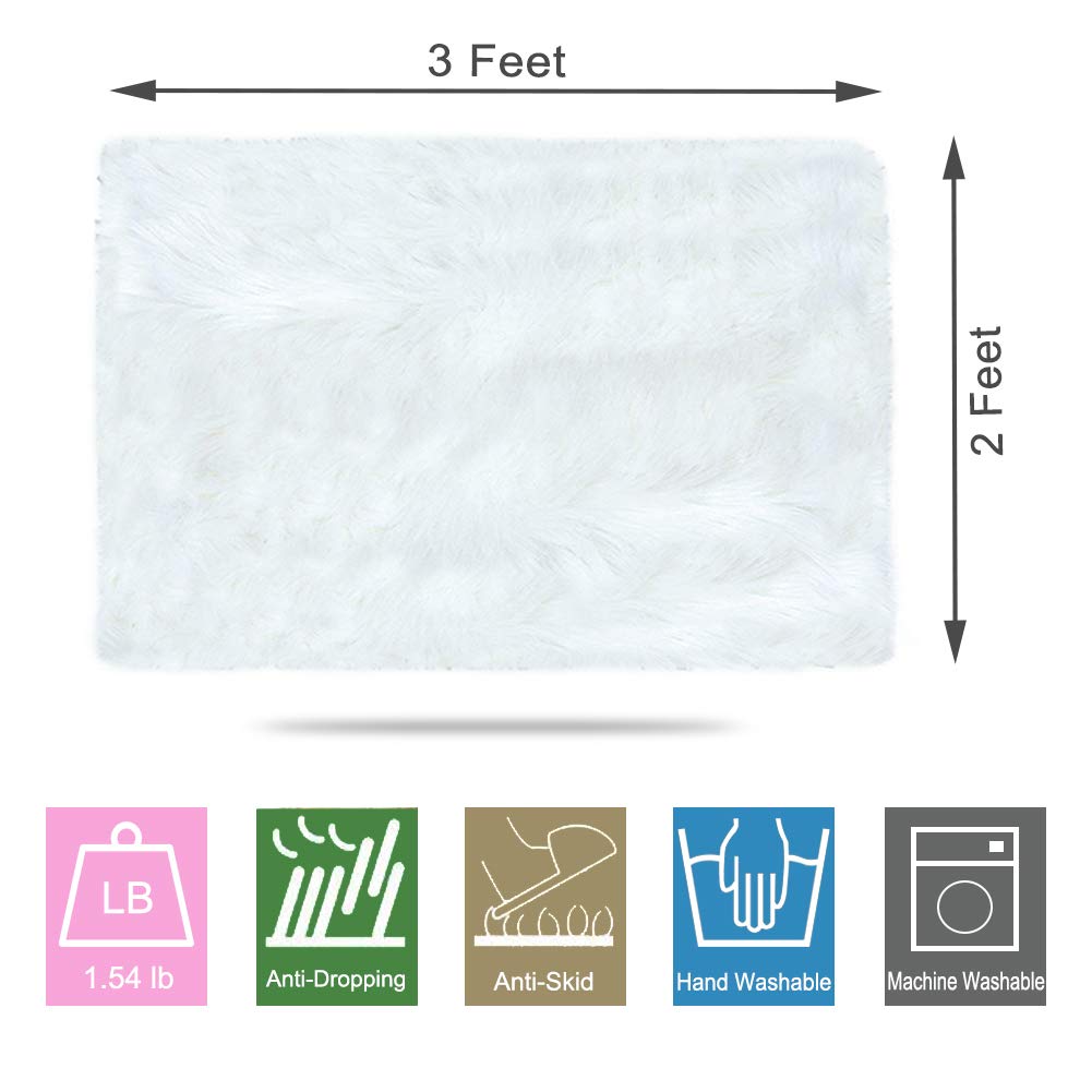 XingMart Sheepskin Area Rugs Luxury Fluffy Floor Carpet for Bedroom Super Soft Plush Faux Fur Rug Shaggy Bedside Rug Room Decor Rug for Baby Nursery Childrens, 2 x 3 Feet