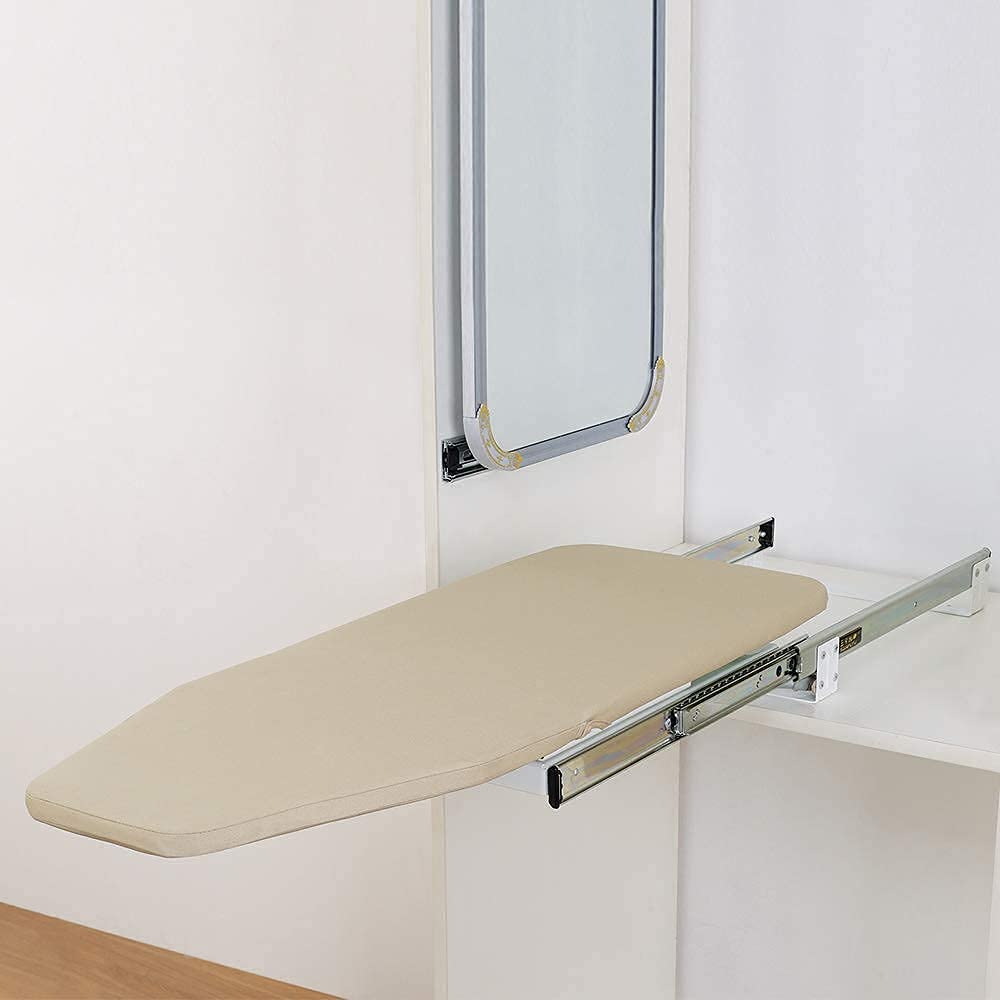 Hiding Ironing Board Foldable Ironing Station in Cabinet for Apartment & Small Room | Sturdy Folding Board, Easy-Release Lever 11.8 (W) x 5.5 (H) x Length 16.9 (L) White