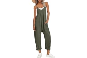 Women Cute Sleeveless Jumpsuits Casual Jumpsuits with Pockets Adjustable Spaghetti Straps Overalls Long Harem Pants Romper