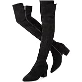 N.N.G Women Over Knee Boots Suede Thigh High Long Comfort Black Winter Low Square Toe Block Heel