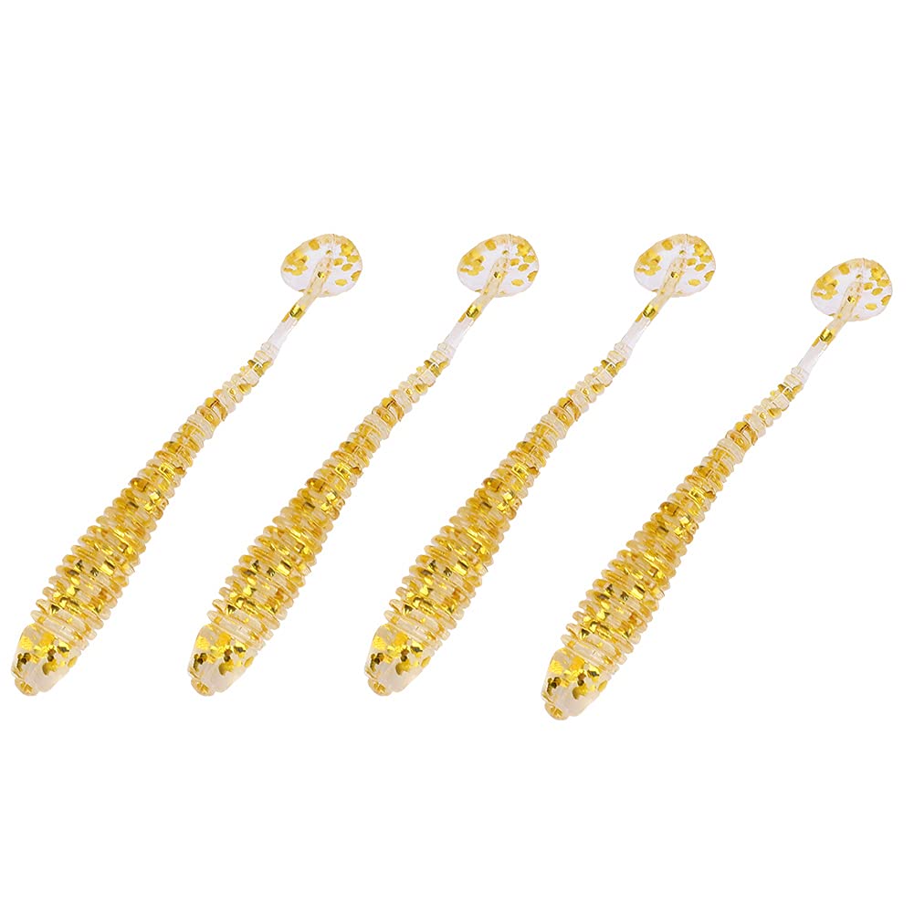 Fishing Lures, Soft Plastic T Tail Grub Worm Baits 50pcs 5cm Gold for Bass Carp Sea Freshwater Fishing