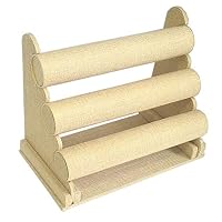 Aiky Detachable 3 Tier Bracelet Holder Durable Plastic & Beige Linen Jewelry Display Stand Storage Rack Watch Bangle Necklace Organizer Showcase