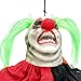 Halloween Haunters 4 Foot Hanging Circus Clown with Blue and Red Clothing Prop Decoration - 1/3 Life-Size Scale Scary Face and Fat Neck and Neon Green Hair - Fun Entryway Display