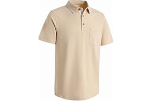 VEBOON Mens Long and Short Sleeve Polo Shirts Pocket Casual Solid Cotton Blend Drop Cut Collared Polo Shirts for Men