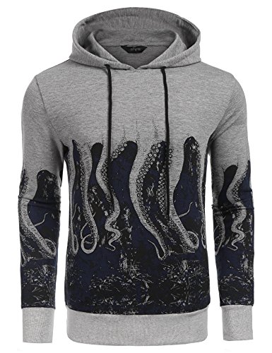 COOFANDY Octopus Print Hoodies Sport Hooded Sweatshirts Fash