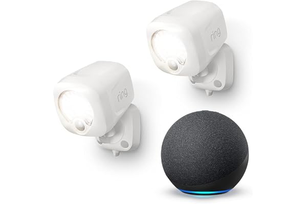 Ring Smart Lighting â€“ Spotlight, Battery-Powered, Outdoor Motion-Sensor Security Light, White (2-pack) + Echo (4th Gen)