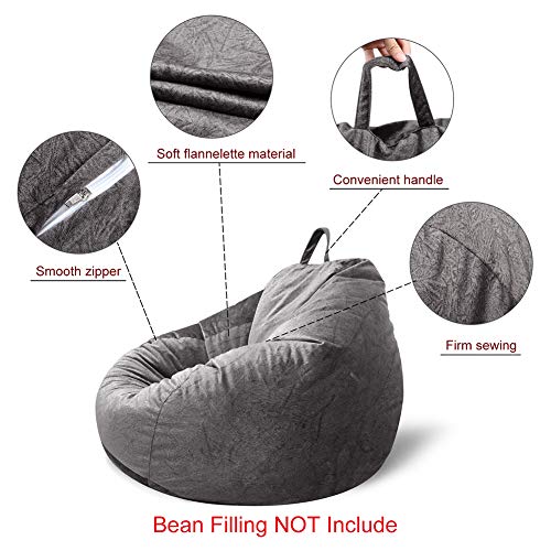 MFTEK Bean Bag Chair Cover Only, Large Washable Memory Foam Furniture Bean Bag with Wash Bag, Without Bean Filling, 43.3’’×43.3’’×47.2’’ (Gray) - Thumbnail 2